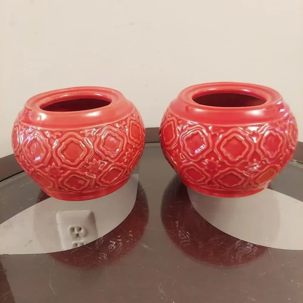Mid Century Red Ceramic Geometric 4